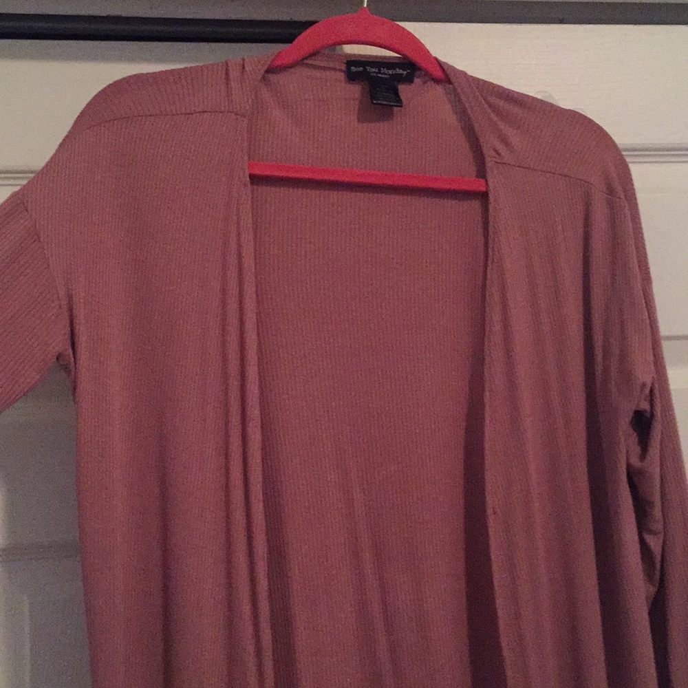 Dusty pink long ribbed cardigan